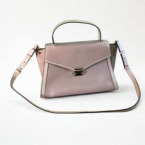 Michael Kors Taupe Leather Satchel with push lock clasp